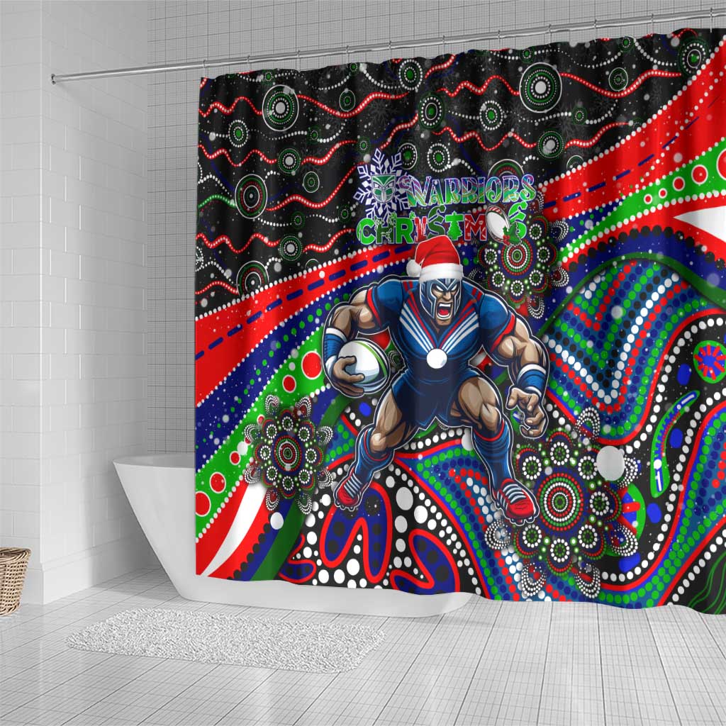 Merry Christmas New Zealand Warriors Shower Curtain Aboriginal Santa Rugby Mascot