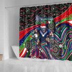 Merry Christmas New Zealand Warriors Shower Curtain Aboriginal Santa Rugby Mascot