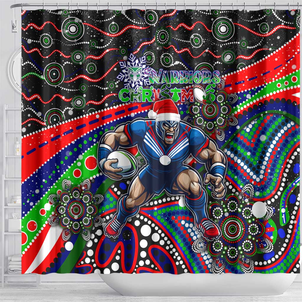Merry Christmas New Zealand Warriors Shower Curtain Aboriginal Santa Rugby Mascot