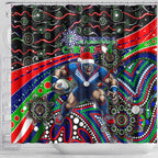 Merry Christmas New Zealand Warriors Shower Curtain Aboriginal Santa Rugby Mascot