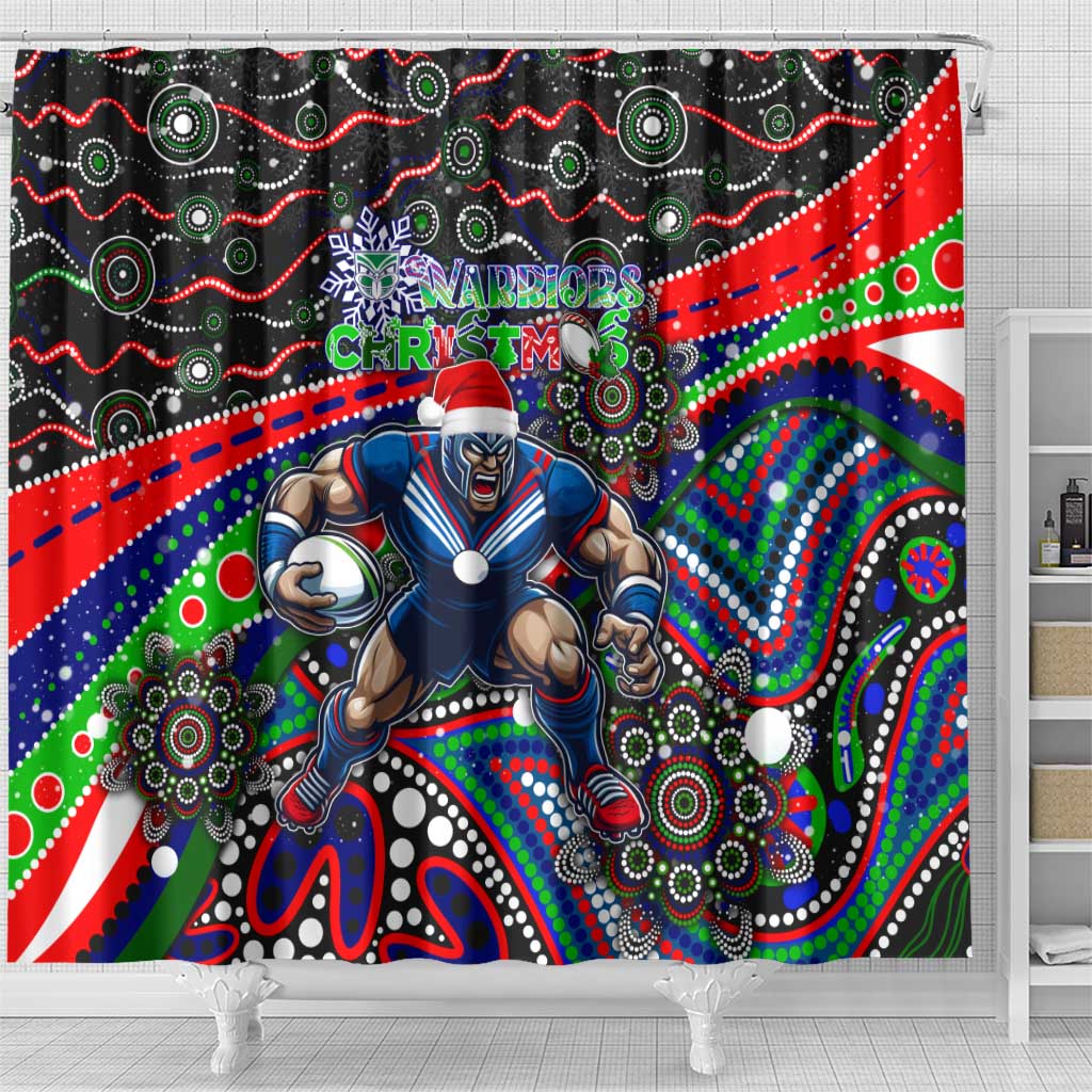 Merry Christmas New Zealand Warriors Shower Curtain Aboriginal Santa Rugby Mascot