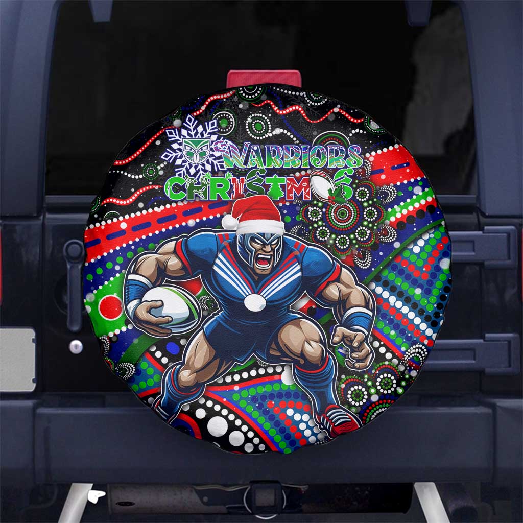 Merry Christmas New Zealand Warriors Spare Tire Cover Aboriginal Santa Rugby Mascot