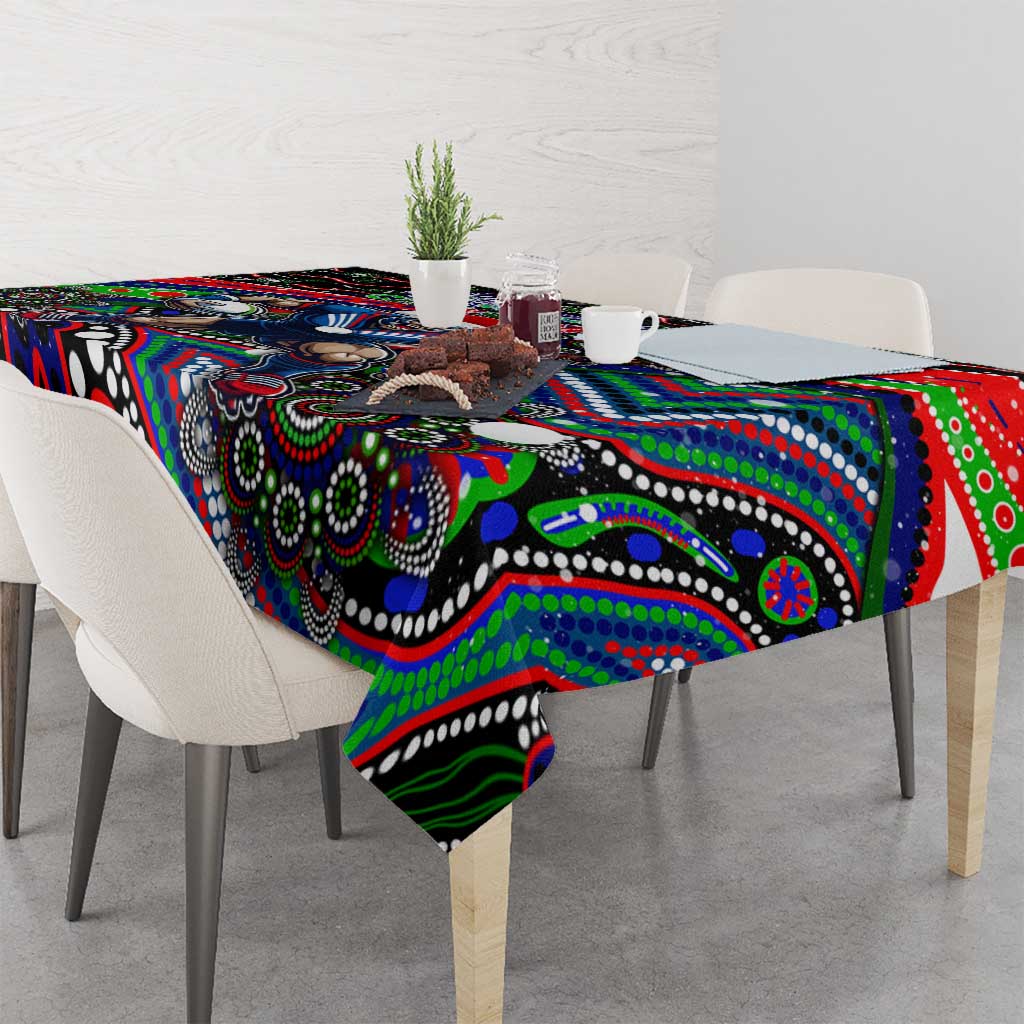 Merry Christmas New Zealand Warriors Tablecloth Aboriginal Santa Rugby Mascot