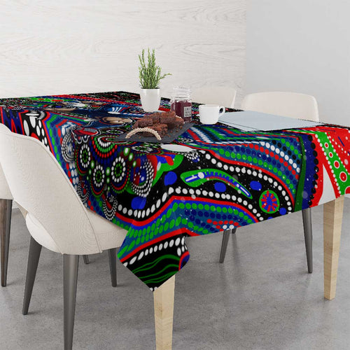 Merry Christmas New Zealand Warriors Tablecloth Aboriginal Santa Rugby Mascot