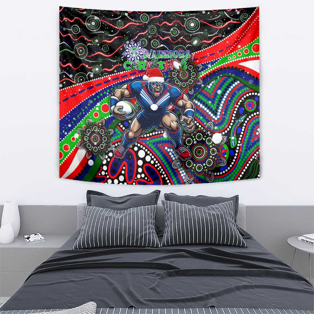 Merry Christmas New Zealand Warriors Tapestry Aboriginal Santa Rugby Mascot