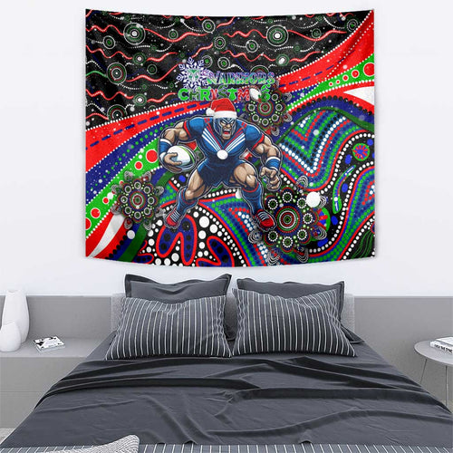 Merry Christmas New Zealand Warriors Tapestry Aboriginal Santa Rugby Mascot