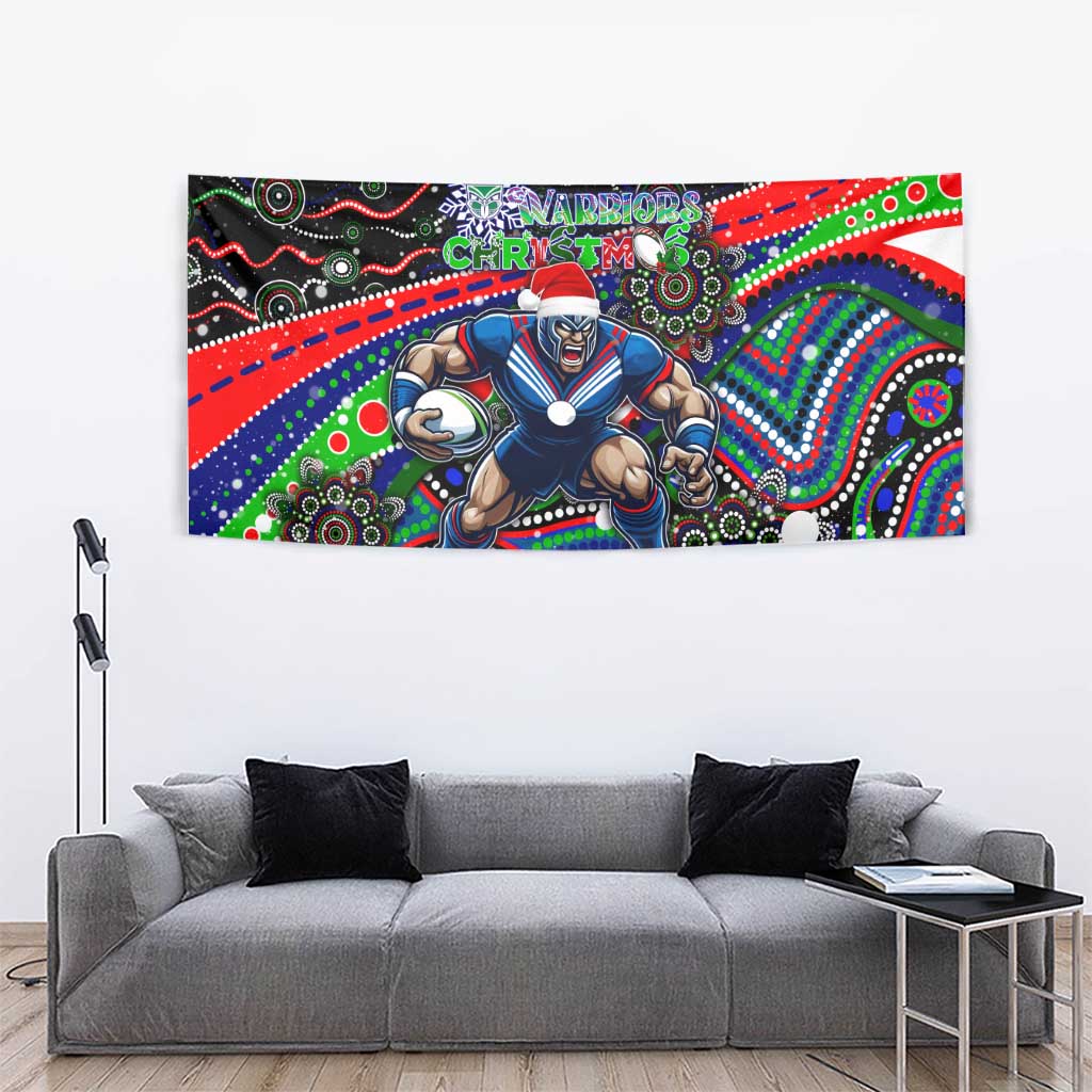 Merry Christmas New Zealand Warriors Tapestry Aboriginal Santa Rugby Mascot