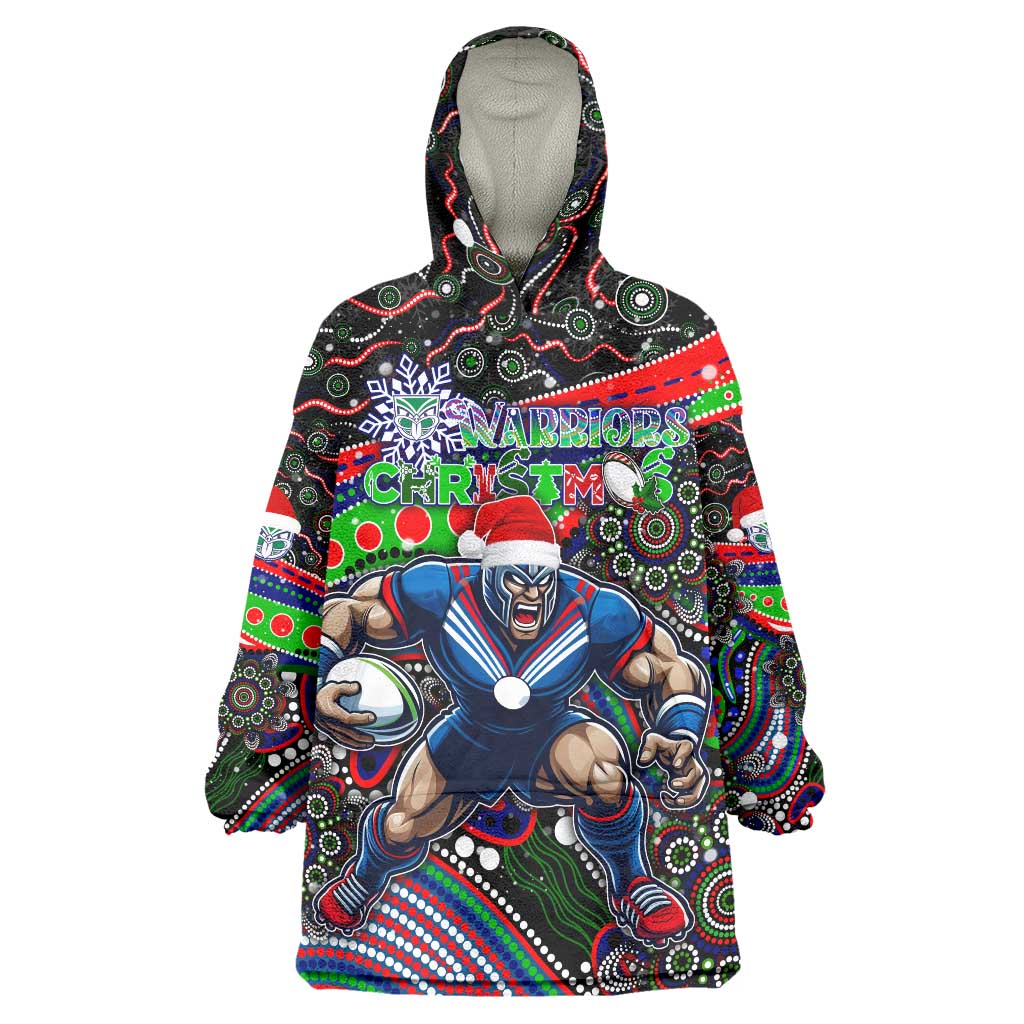 Merry Christmas New Zealand Warriors Wearable Blanket Hoodie Aboriginal Santa Rugby Mascot