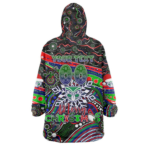 Merry Christmas New Zealand Warriors Wearable Blanket Hoodie Aboriginal Santa Rugby Mascot