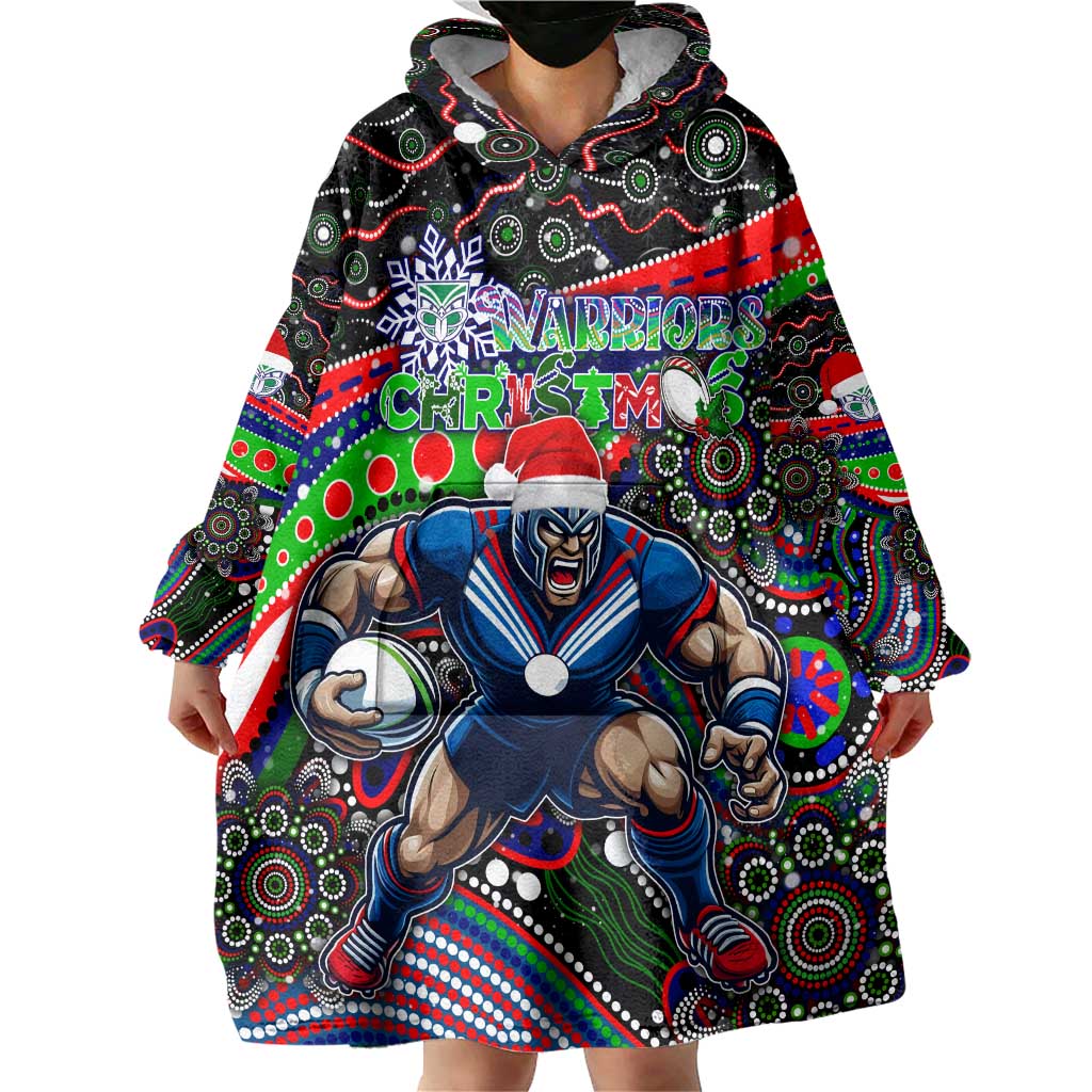 Merry Christmas New Zealand Warriors Wearable Blanket Hoodie Aboriginal Santa Rugby Mascot