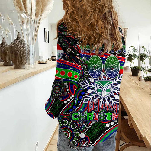 Merry Christmas New Zealand Warriors Women Casual Shirt Aboriginal Santa Rugby Mascot