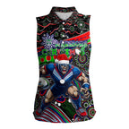 Merry Christmas New Zealand Warriors Women Sleeveless Polo Shirt Aboriginal Santa Rugby Mascot