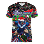Merry Christmas New Zealand Warriors Women V-Neck T-Shirt Aboriginal Santa Rugby Mascot