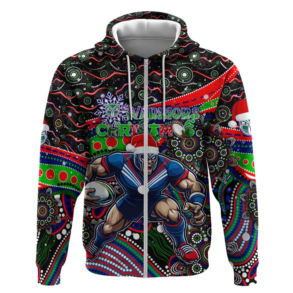 Merry Christmas New Zealand Warriors Zip Hoodie Aboriginal Santa Rugby Mascot