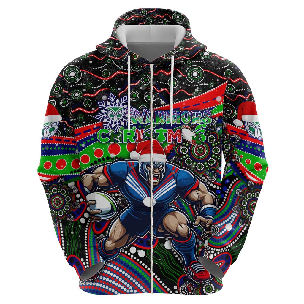 Merry Christmas New Zealand Warriors Zip Hoodie Aboriginal Santa Rugby Mascot