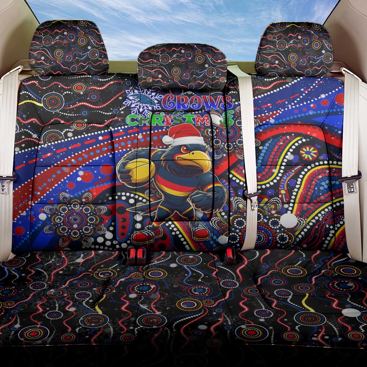 Merry Christmas AFL Adelaide Crows Back Car Seat Cover Aboriginal Santa Football Mascot