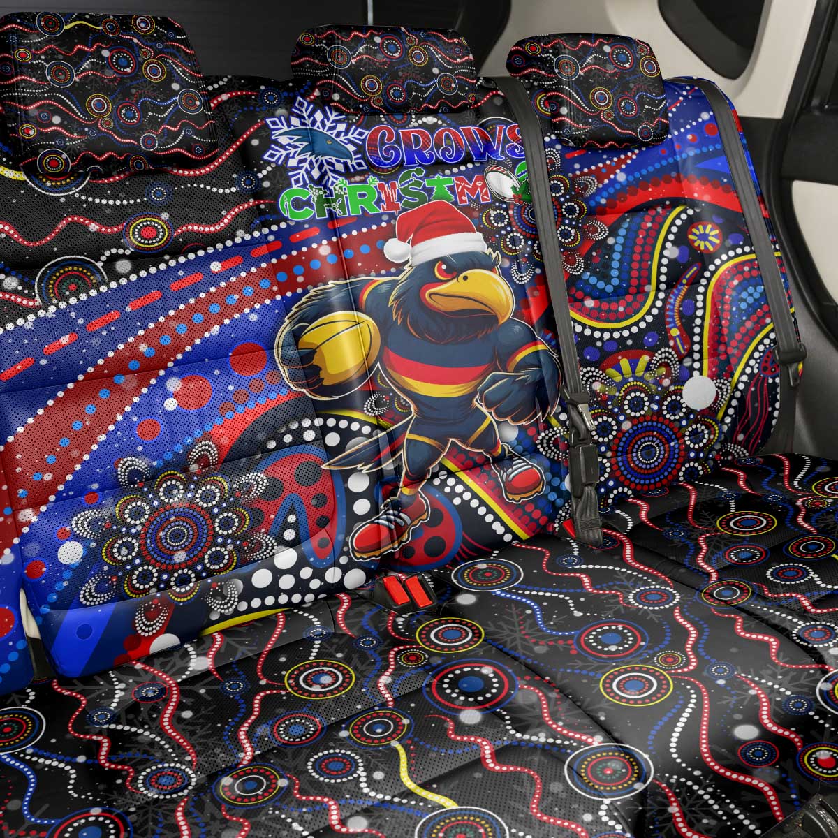 Merry Christmas AFL Adelaide Crows Back Car Seat Cover Aboriginal Santa Football Mascot