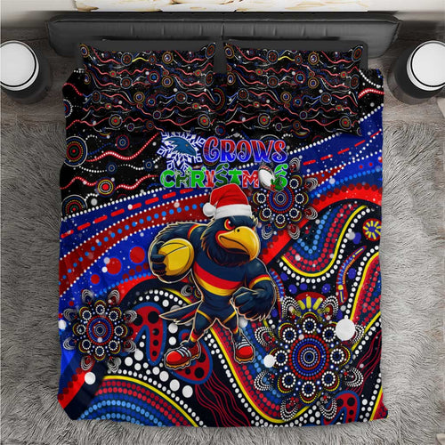 Merry Christmas AFL Adelaide Crows Bedding Set Aboriginal Santa Football Mascot