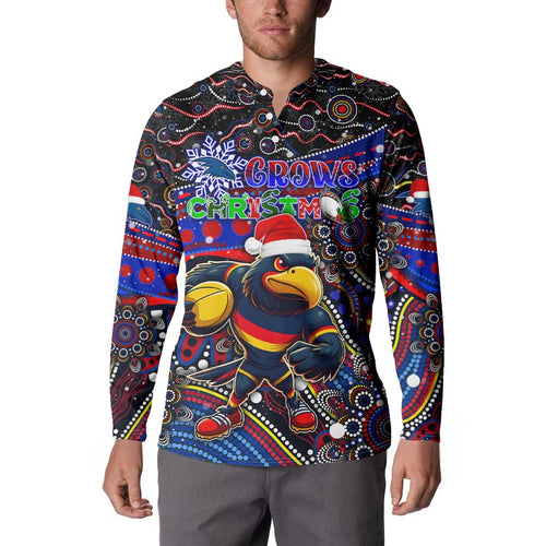 Merry Christmas AFL Adelaide Crows Button Sweatshirt Aboriginal Santa Football Mascot