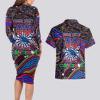Merry Christmas AFL Adelaide Crows Couples Matching Long Sleeve Bodycon Dress and Hawaiian Shirt Aboriginal Santa Football Mascot