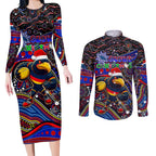 Merry Christmas AFL Adelaide Crows Couples Matching Long Sleeve Bodycon Dress and Long Sleeve Button Shirt Aboriginal Santa Football Mascot