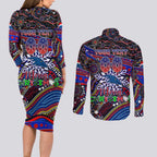 Merry Christmas AFL Adelaide Crows Couples Matching Long Sleeve Bodycon Dress and Long Sleeve Button Shirt Aboriginal Santa Football Mascot