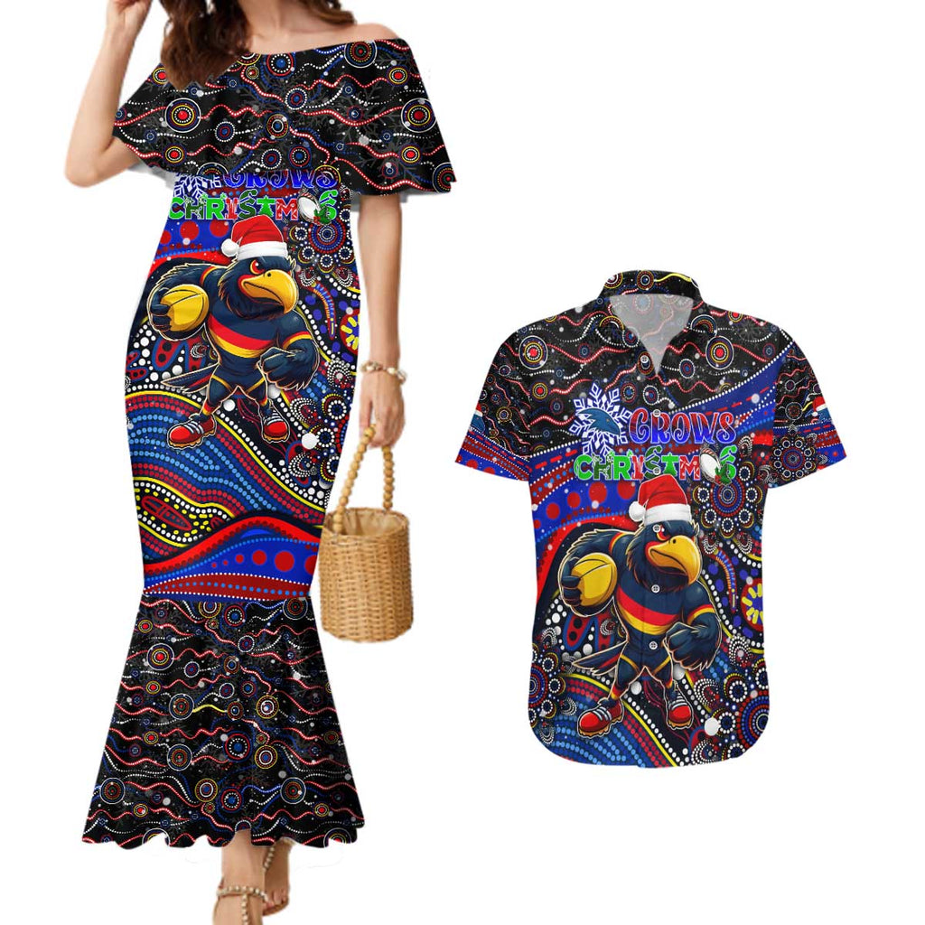Merry Christmas AFL Adelaide Crows Couples Matching Mermaid Dress and Hawaiian Shirt Aboriginal Santa Football Mascot
