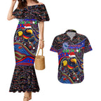 Merry Christmas AFL Adelaide Crows Couples Matching Mermaid Dress and Hawaiian Shirt Aboriginal Santa Football Mascot
