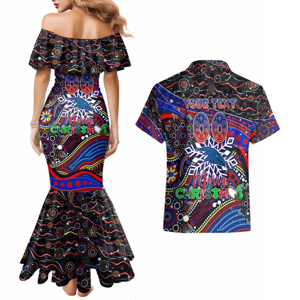 Merry Christmas AFL Adelaide Crows Couples Matching Mermaid Dress and Hawaiian Shirt Aboriginal Santa Football Mascot