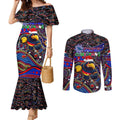Merry Christmas AFL Adelaide Crows Couples Matching Mermaid Dress and Long Sleeve Button Shirt Aboriginal Santa Football Mascot