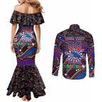 Merry Christmas AFL Adelaide Crows Couples Matching Mermaid Dress and Long Sleeve Button Shirt Aboriginal Santa Football Mascot