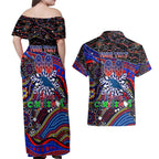 Merry Christmas AFL Adelaide Crows Couples Matching Off Shoulder Maxi Dress and Hawaiian Shirt Aboriginal Santa Football Mascot