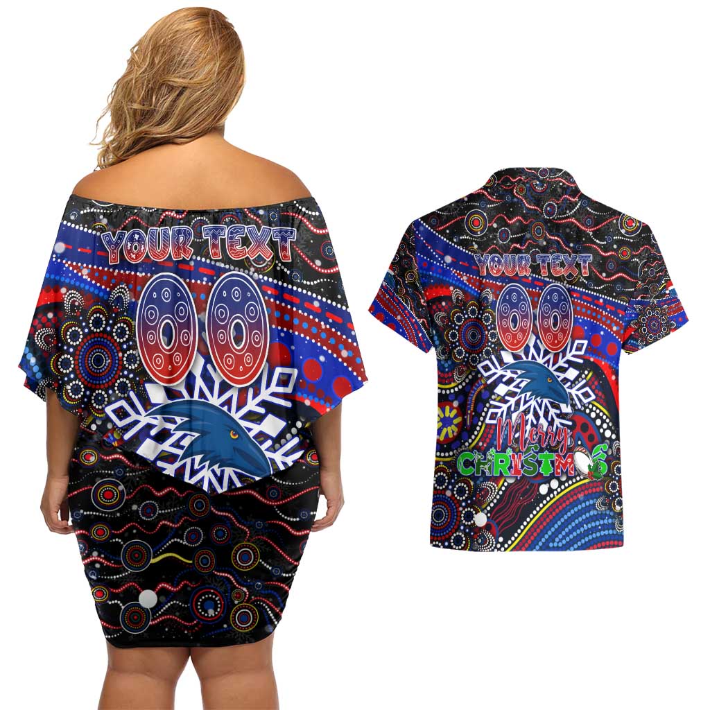 Merry Christmas AFL Adelaide Crows Couples Matching Off Shoulder Short Dress and Hawaiian Shirt Aboriginal Santa Football Mascot