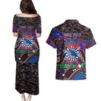 Merry Christmas AFL Adelaide Crows Couples Matching Puletasi and Hawaiian Shirt Aboriginal Santa Football Mascot