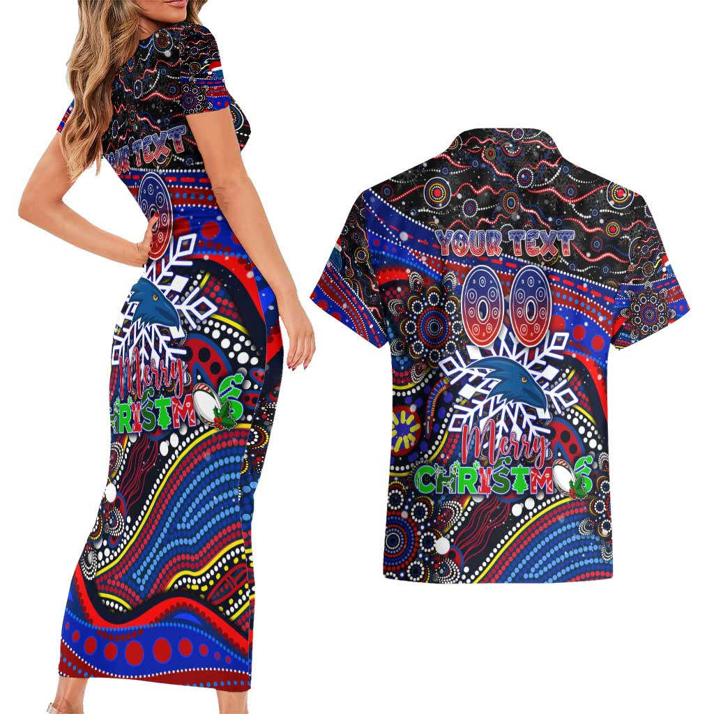Merry Christmas AFL Adelaide Crows Couples Matching Short Sleeve Bodycon Dress and Hawaiian Shirt Aboriginal Santa Football Mascot