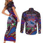 Merry Christmas AFL Adelaide Crows Couples Matching Short Sleeve Bodycon Dress and Long Sleeve Button Shirt Aboriginal Santa Football Mascot