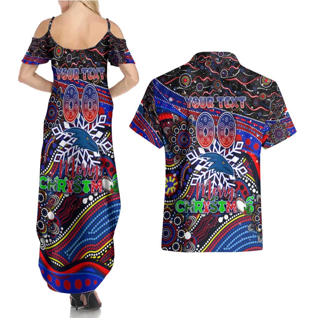 Merry Christmas AFL Adelaide Crows Couples Matching Summer Maxi Dress and Hawaiian Shirt Aboriginal Santa Football Mascot
