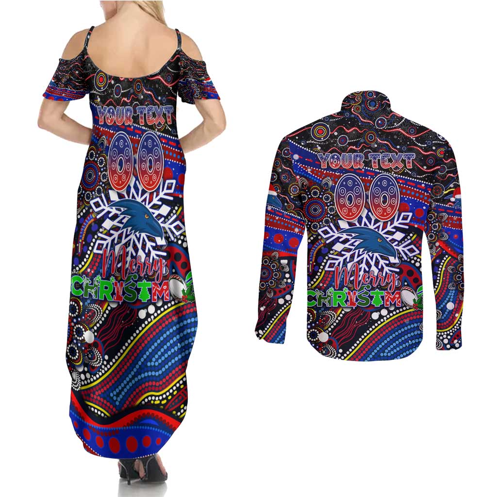 Merry Christmas AFL Adelaide Crows Couples Matching Summer Maxi Dress and Long Sleeve Button Shirt Aboriginal Santa Football Mascot