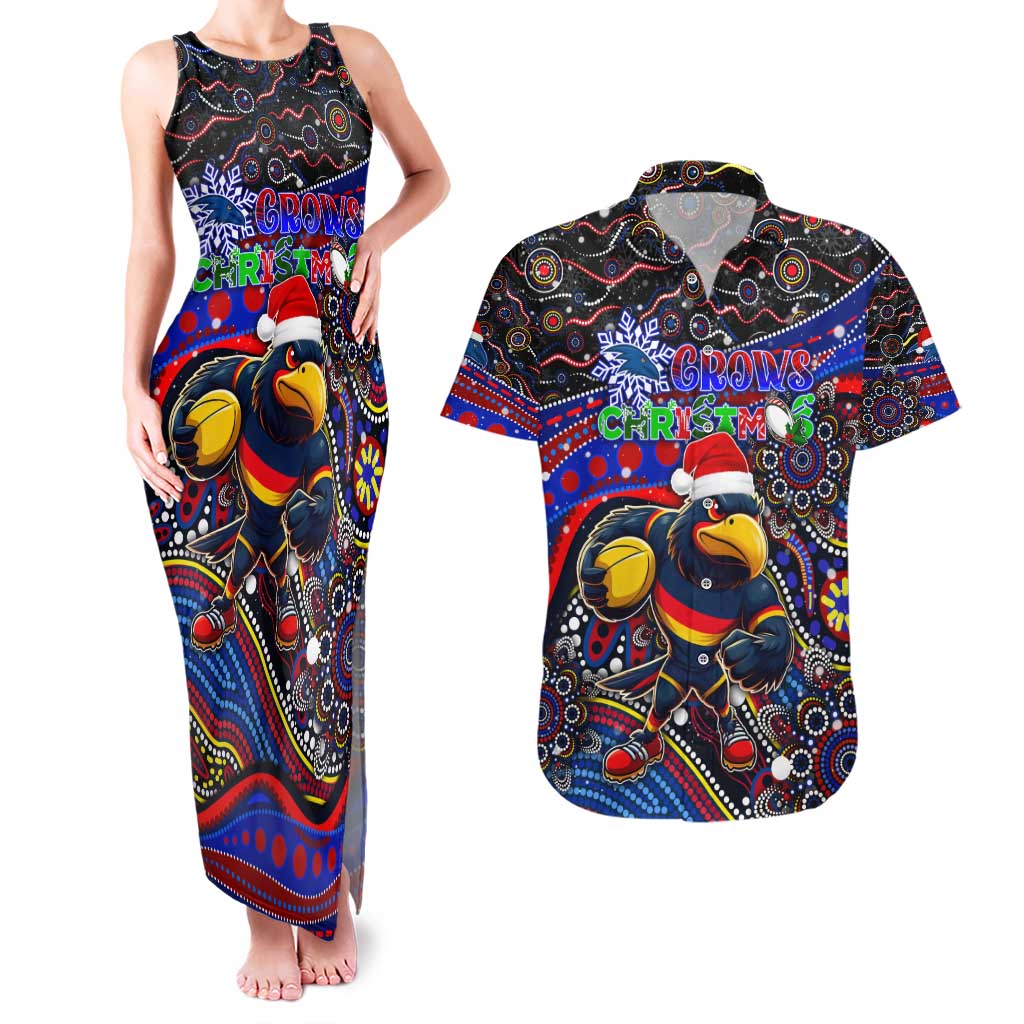 Merry Christmas AFL Adelaide Crows Couples Matching Tank Maxi Dress and Hawaiian Shirt Aboriginal Santa Football Mascot