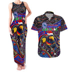 Merry Christmas AFL Adelaide Crows Couples Matching Tank Maxi Dress and Hawaiian Shirt Aboriginal Santa Football Mascot