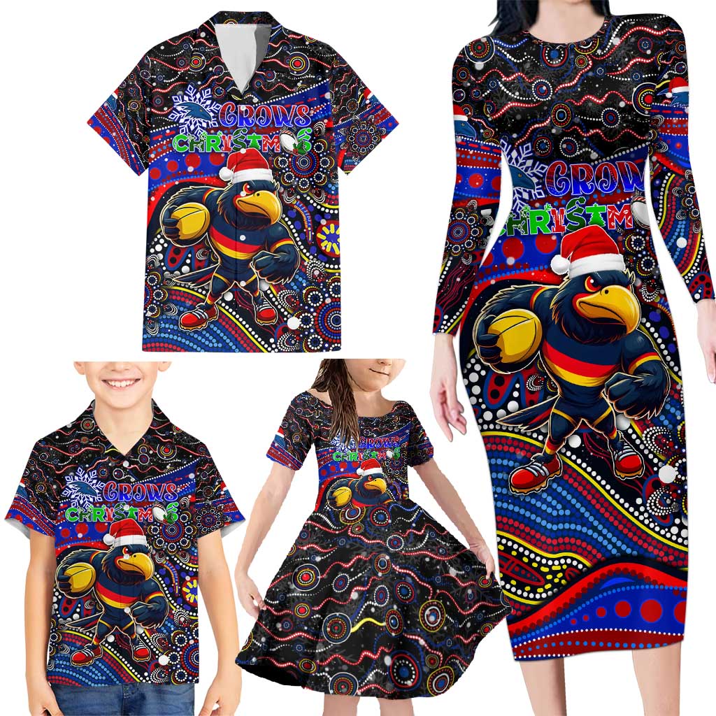 Merry Christmas AFL Adelaide Crows Family Matching Long Sleeve Bodycon Dress and Hawaiian Shirt Aboriginal Santa Football Mascot