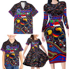 Merry Christmas AFL Adelaide Crows Family Matching Long Sleeve Bodycon Dress and Hawaiian Shirt Aboriginal Santa Football Mascot