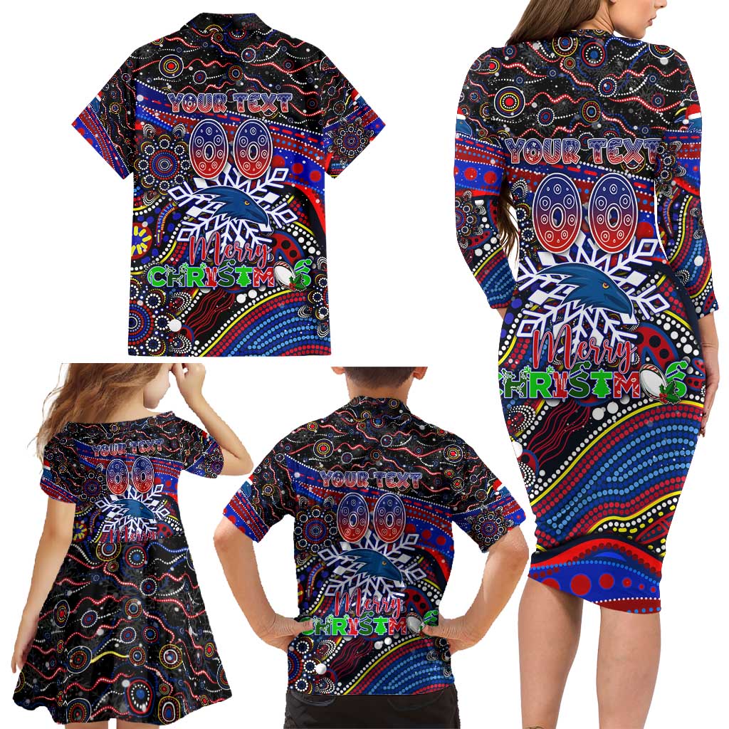 Merry Christmas AFL Adelaide Crows Family Matching Long Sleeve Bodycon Dress and Hawaiian Shirt Aboriginal Santa Football Mascot