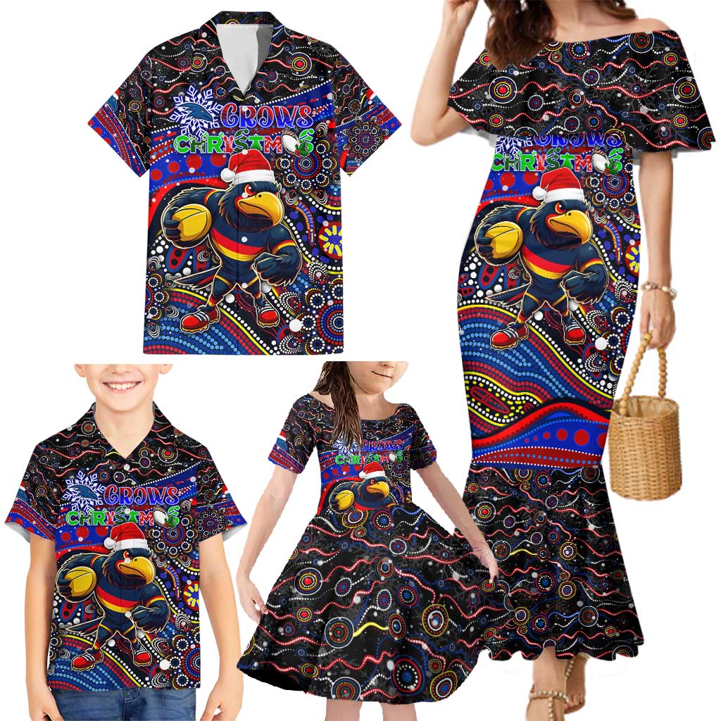 Merry Christmas AFL Adelaide Crows Family Matching Mermaid Dress and Hawaiian Shirt Aboriginal Santa Football Mascot