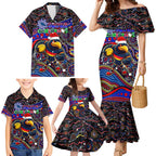 Merry Christmas AFL Adelaide Crows Family Matching Mermaid Dress and Hawaiian Shirt Aboriginal Santa Football Mascot