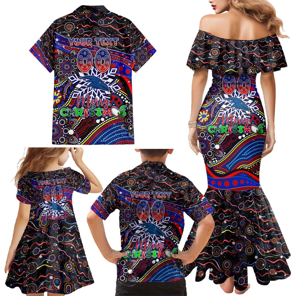 Merry Christmas AFL Adelaide Crows Family Matching Mermaid Dress and Hawaiian Shirt Aboriginal Santa Football Mascot