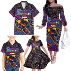 Merry Christmas AFL Adelaide Crows Family Matching Off The Shoulder Long Sleeve Dress and Hawaiian Shirt Aboriginal Santa Football Mascot