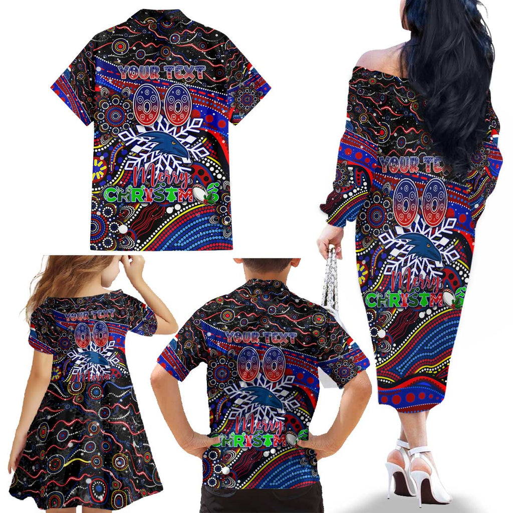 Merry Christmas AFL Adelaide Crows Family Matching Off The Shoulder Long Sleeve Dress and Hawaiian Shirt Aboriginal Santa Football Mascot