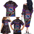 Merry Christmas AFL Adelaide Crows Family Matching Off The Shoulder Long Sleeve Dress and Hawaiian Shirt Aboriginal Santa Football Mascot