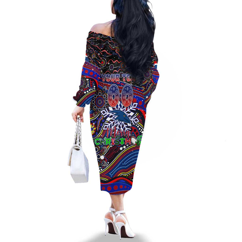Merry Christmas AFL Adelaide Crows Family Matching Off The Shoulder Long Sleeve Dress and Hawaiian Shirt Aboriginal Santa Football Mascot